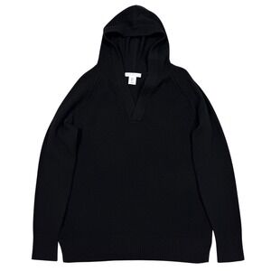 Max Studio 100% Cashmere Women's M Black Ribbed Trim Raglan Sleeve Hoodie